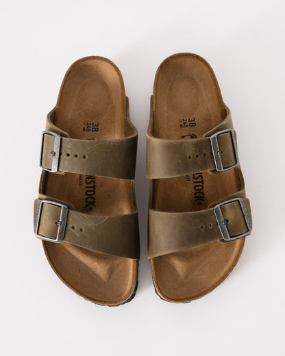 Birkenstock Arizona Oiled Natural Leather Womens Sandals - Faded Khaki - CHO - Designer Womens Sandals