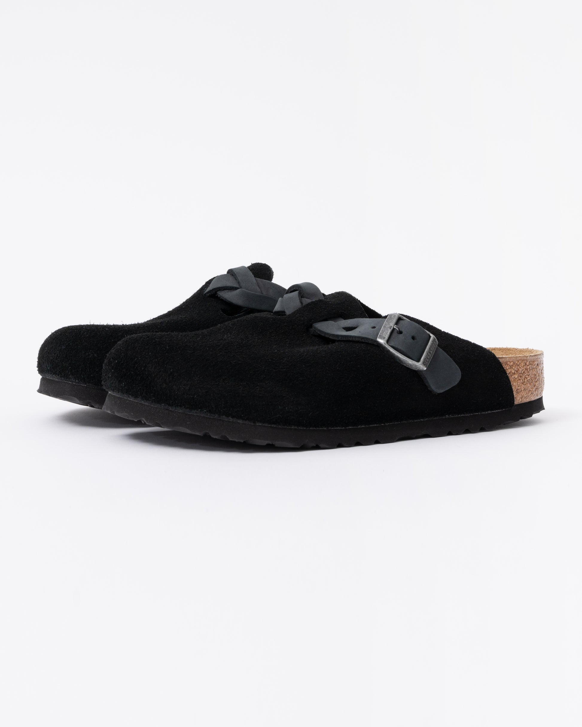 Birkenstock Boston Braided Suede Leather Womens Clogs - Black