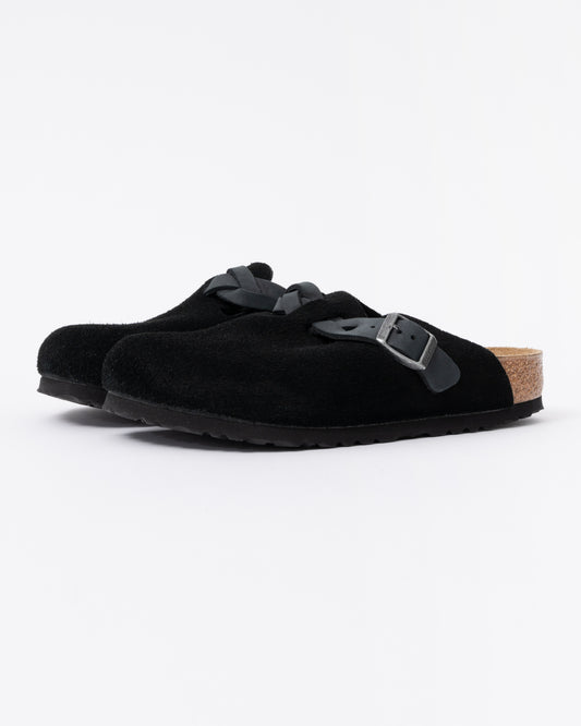 Birkenstock Boston Braided Suede Leather Womens Clogs - Black