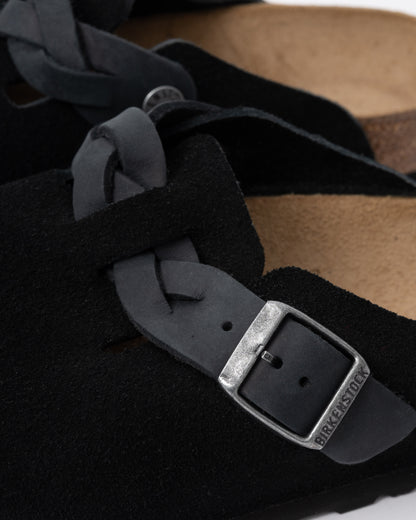 Birkenstock Boston Braided Suede Leather Womens Clogs - Black
