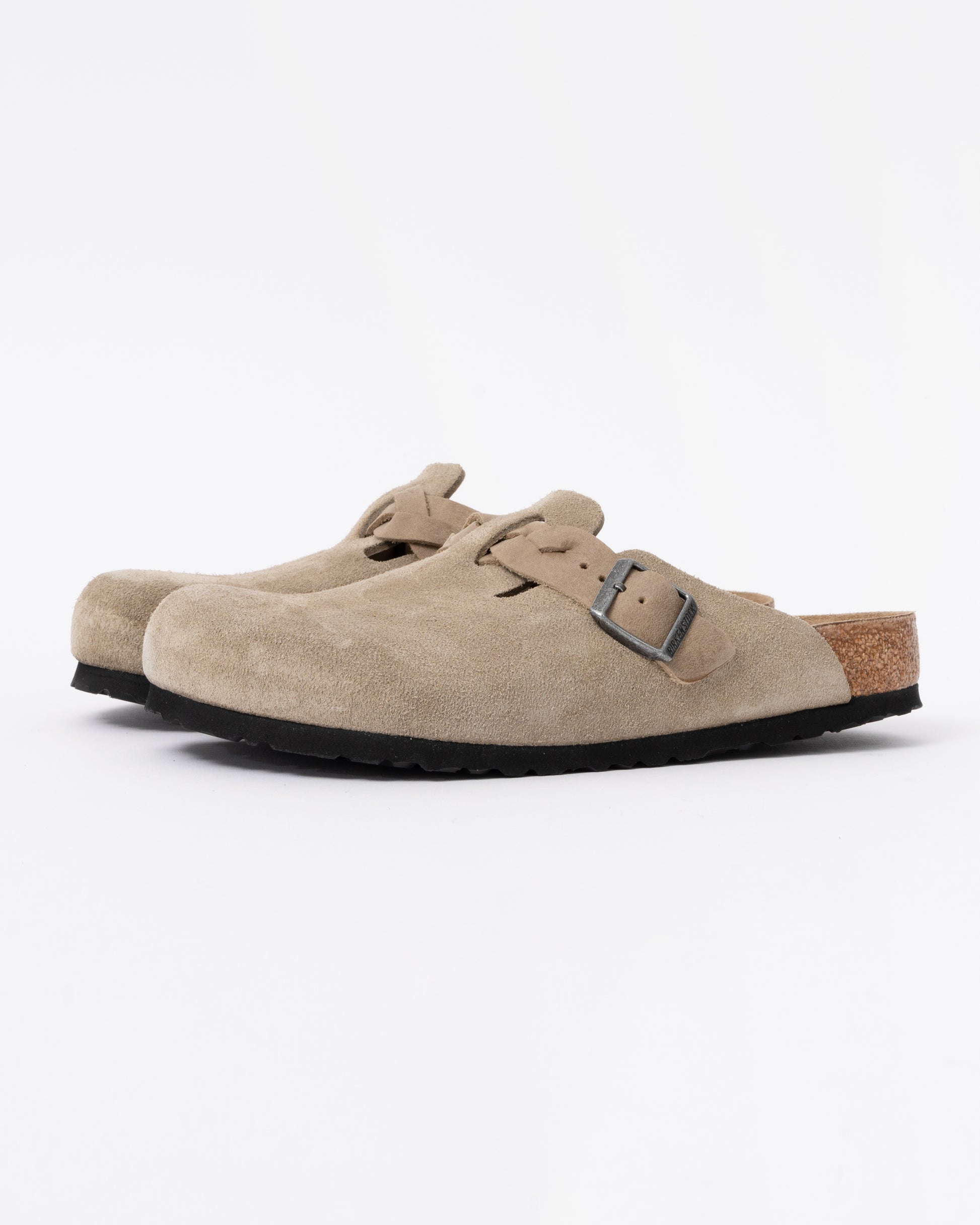 Birkenstock Boston Braided Suede Leather Womens Clogs - Taupe front
