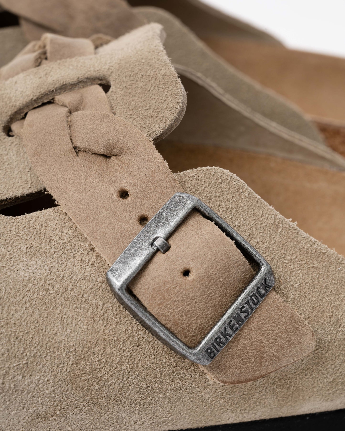 Birkenstock Boston Braided Suede Leather Womens Clogs - Taupe buckle