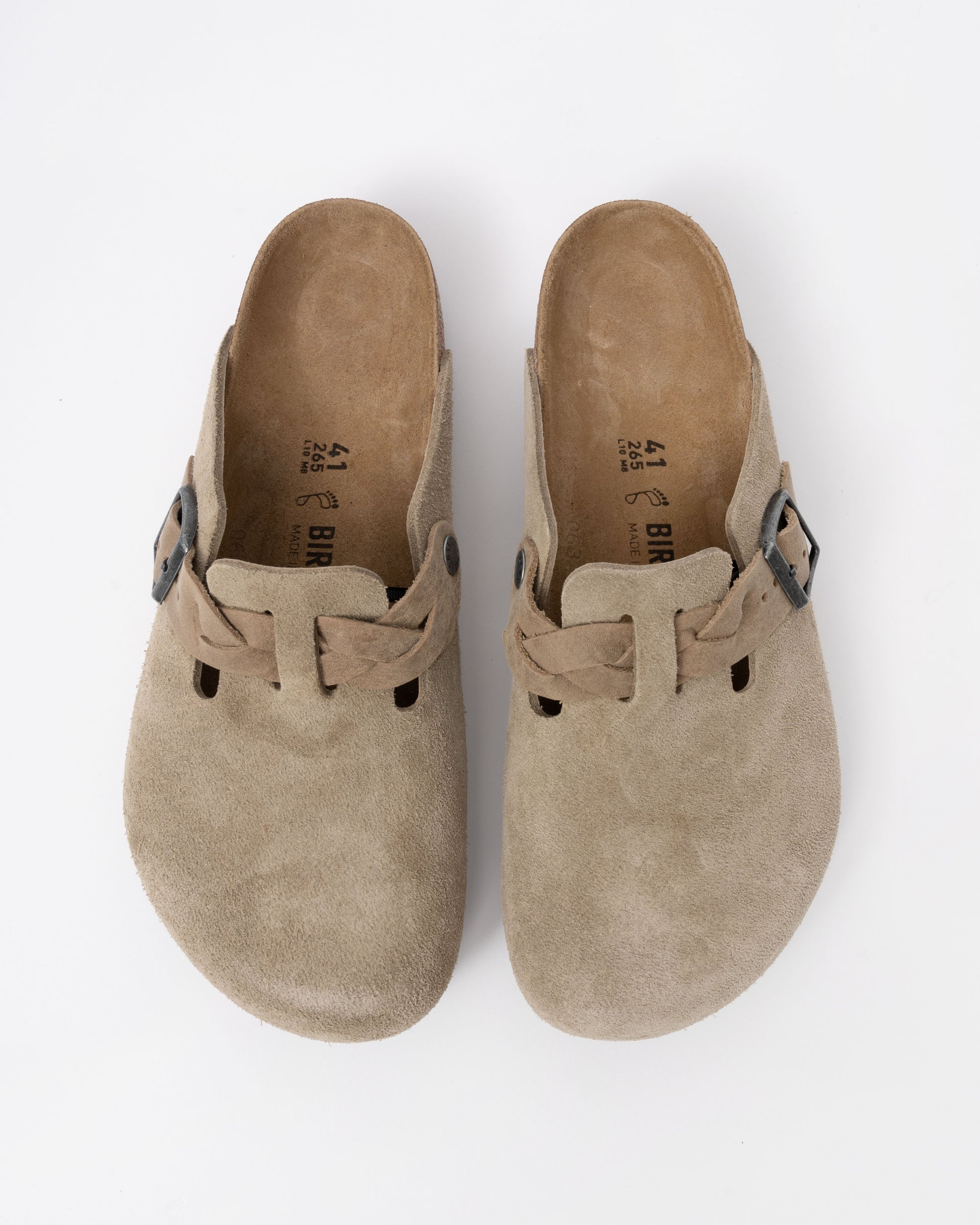 Birkenstock Boston Braided Suede Leather Womens Clogs - Taupe top