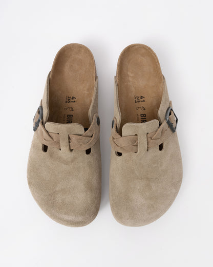 Birkenstock Boston Braided Suede Leather Womens Clogs - Taupe top
