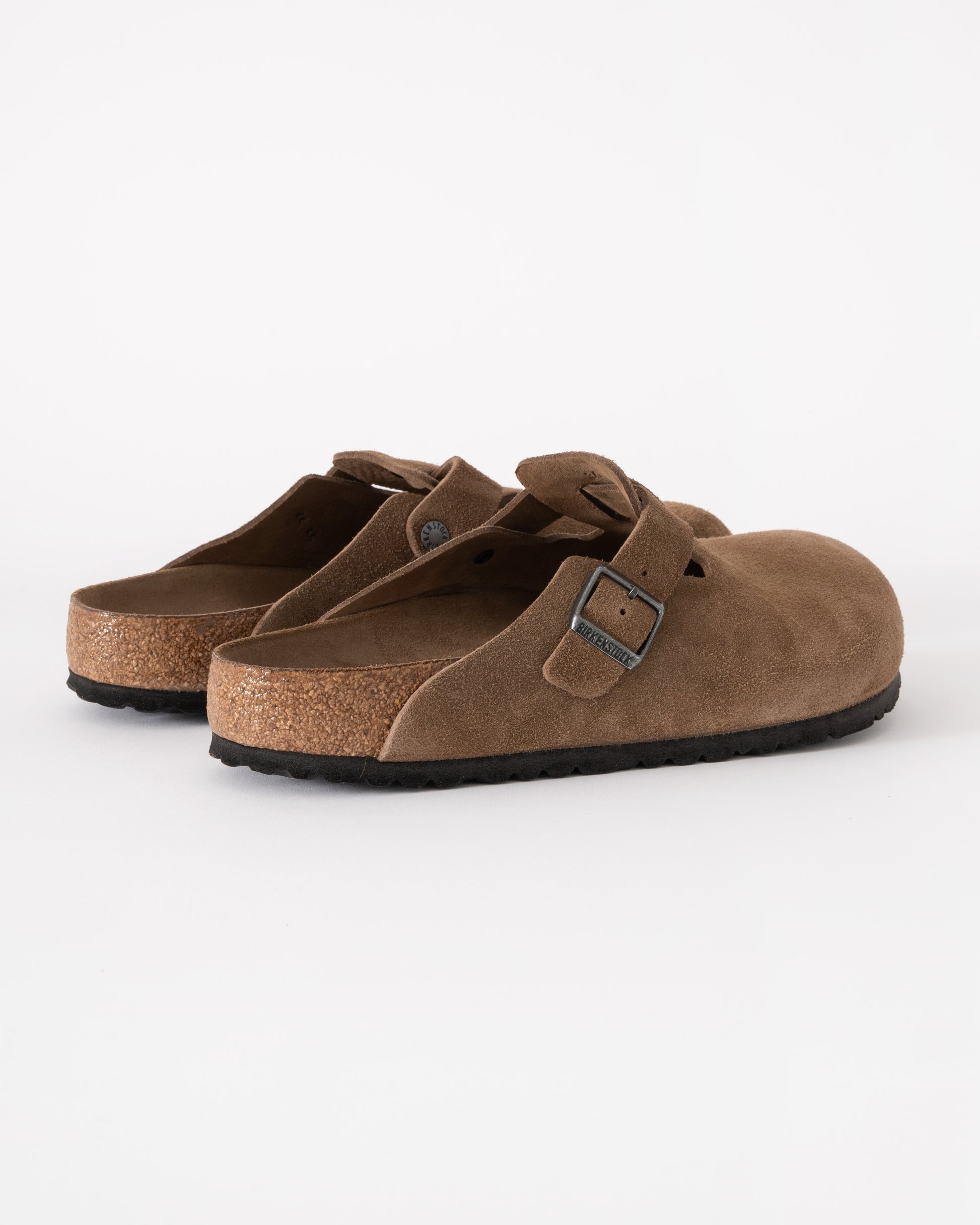 Birkenstock Boston Soft Footbed Unisex Suede Clogs - Dark Tea/Tonal Footbed - CHO - Designer Unisex Clogs