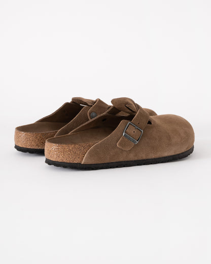 Birkenstock Boston Soft Footbed Unisex Suede Clogs - Dark Tea/Tonal Footbed - CHO - Designer Unisex Clogs