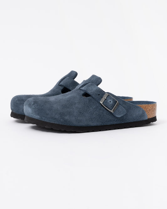Birkenstock Boston Soft Footbed Unisex Suede Clogs - New Navy Tonal FB front