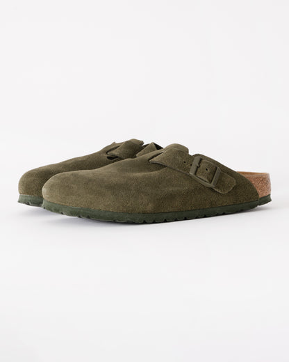Birkenstock Boston Suede Leather Sandals in Green Thyme