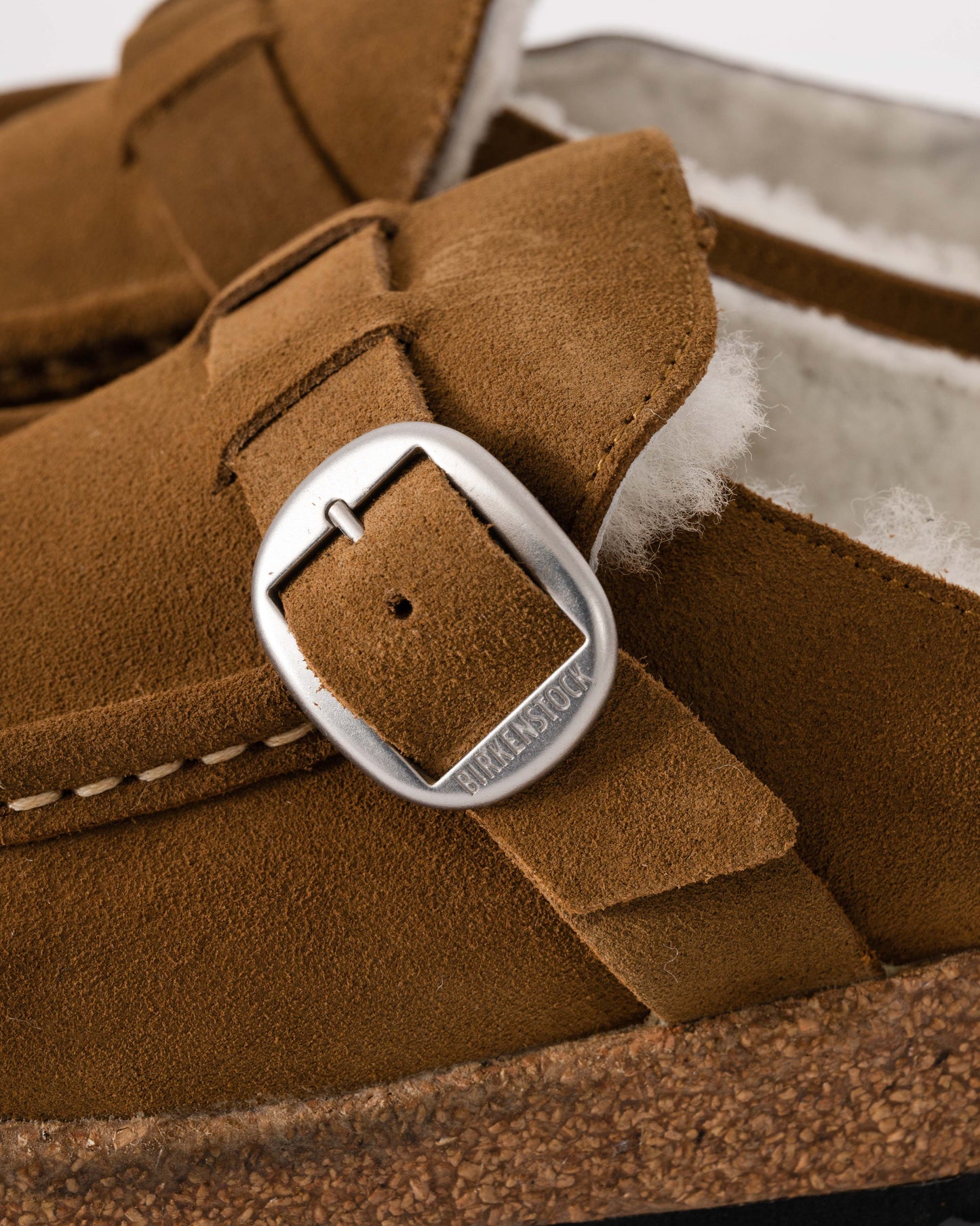 Birkenstock Buckley Suede Shearling Womens Mule Moccasins - Tea - CHO - Designer Womens Shoes