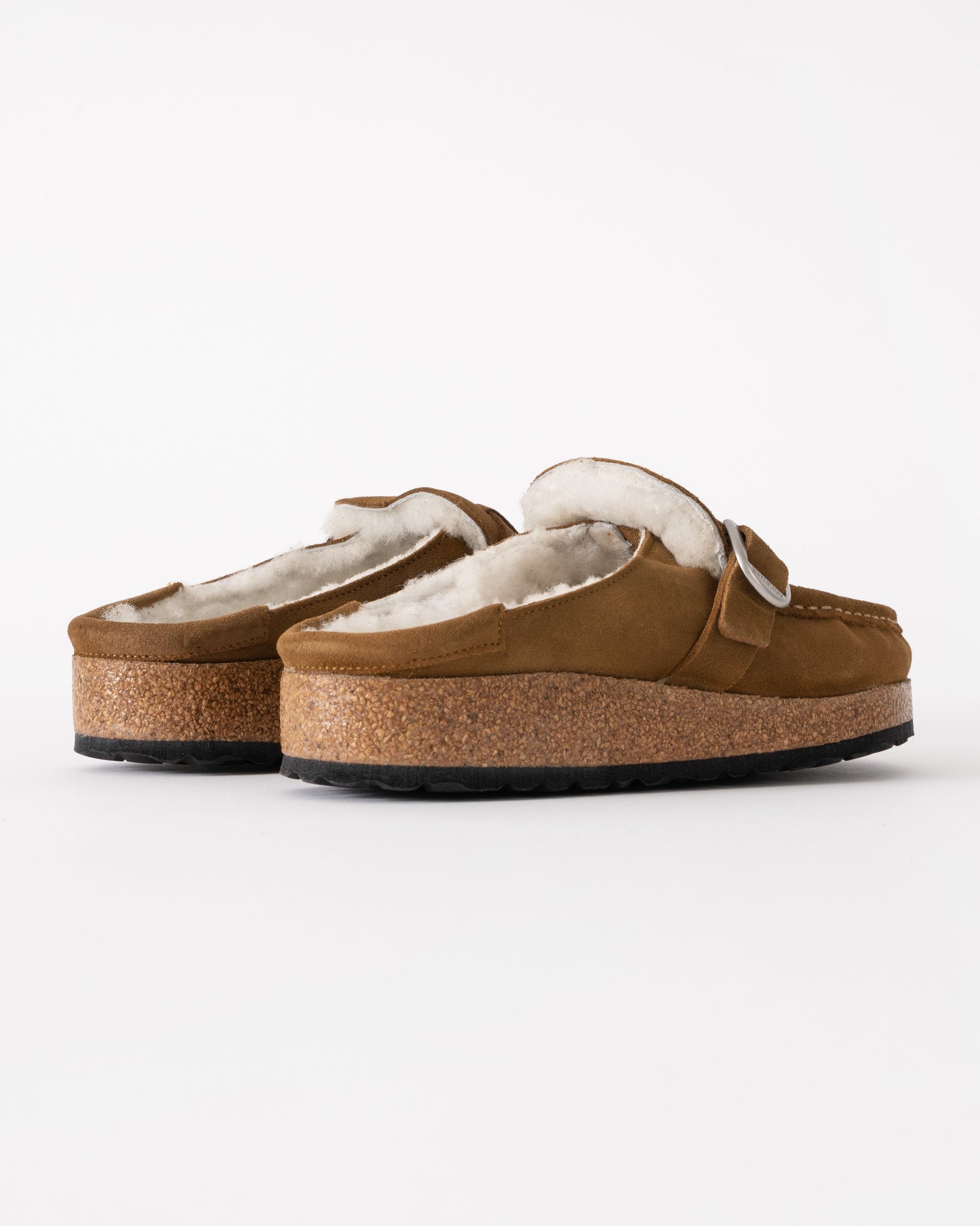 Birkenstock Buckley Suede Shearling Womens Mule Moccasins - Tea - CHO - Designer Womens Shoes