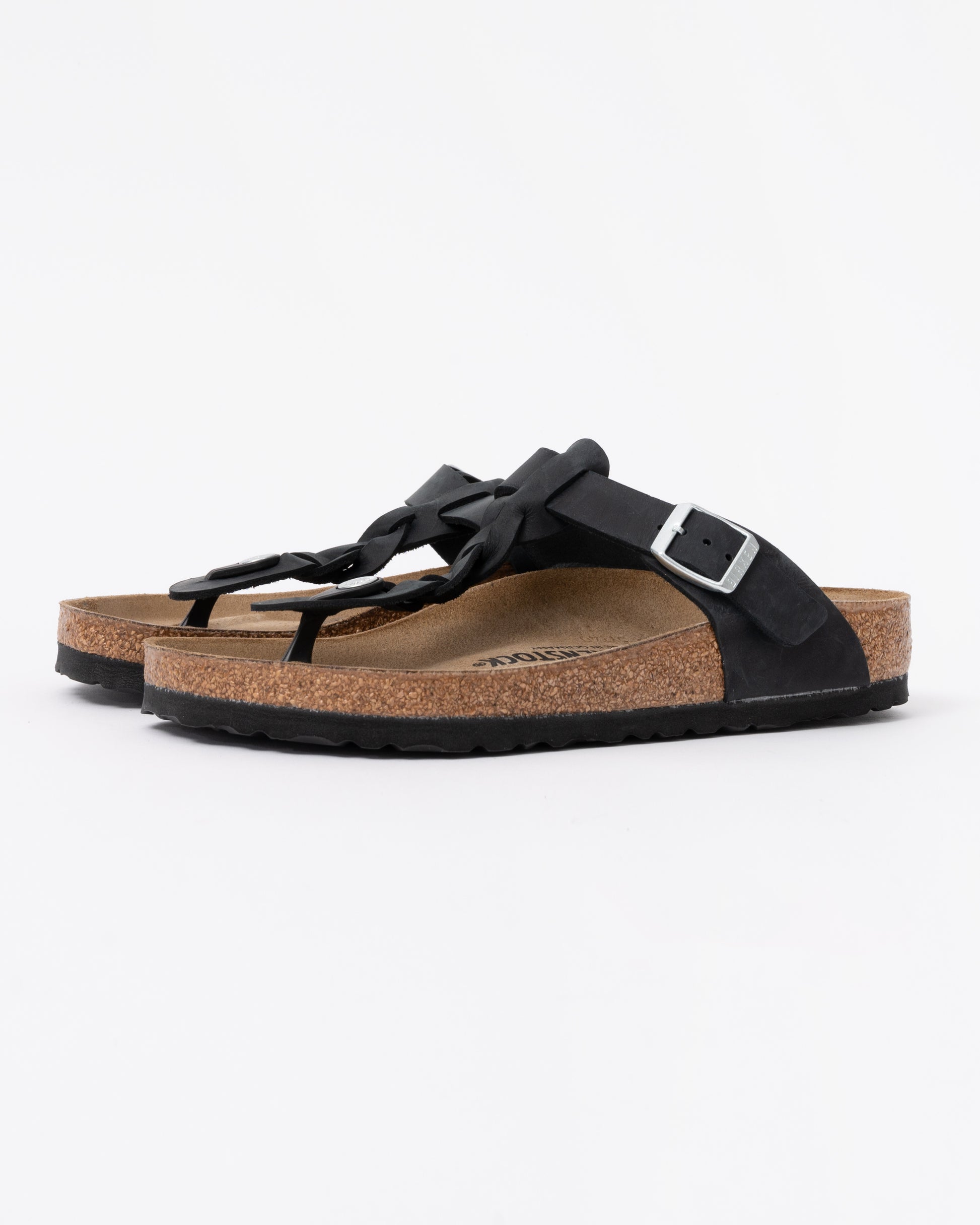 Birkenstock Gizeh Braided Natural Oiled Leather Womens Sandals - Black front