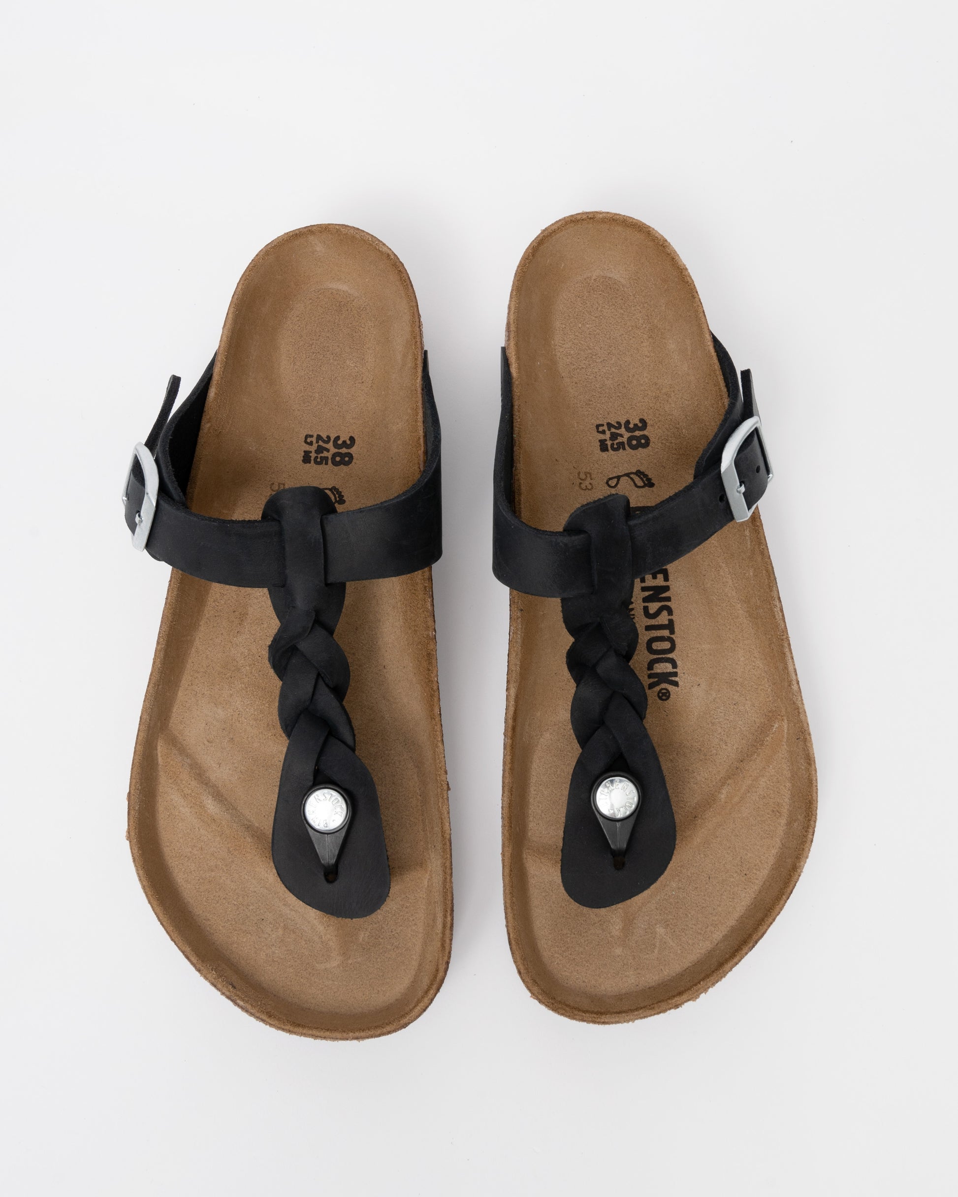 Birkenstock Gizeh Braided Natural Oiled Leather Womens Sandals - Black top