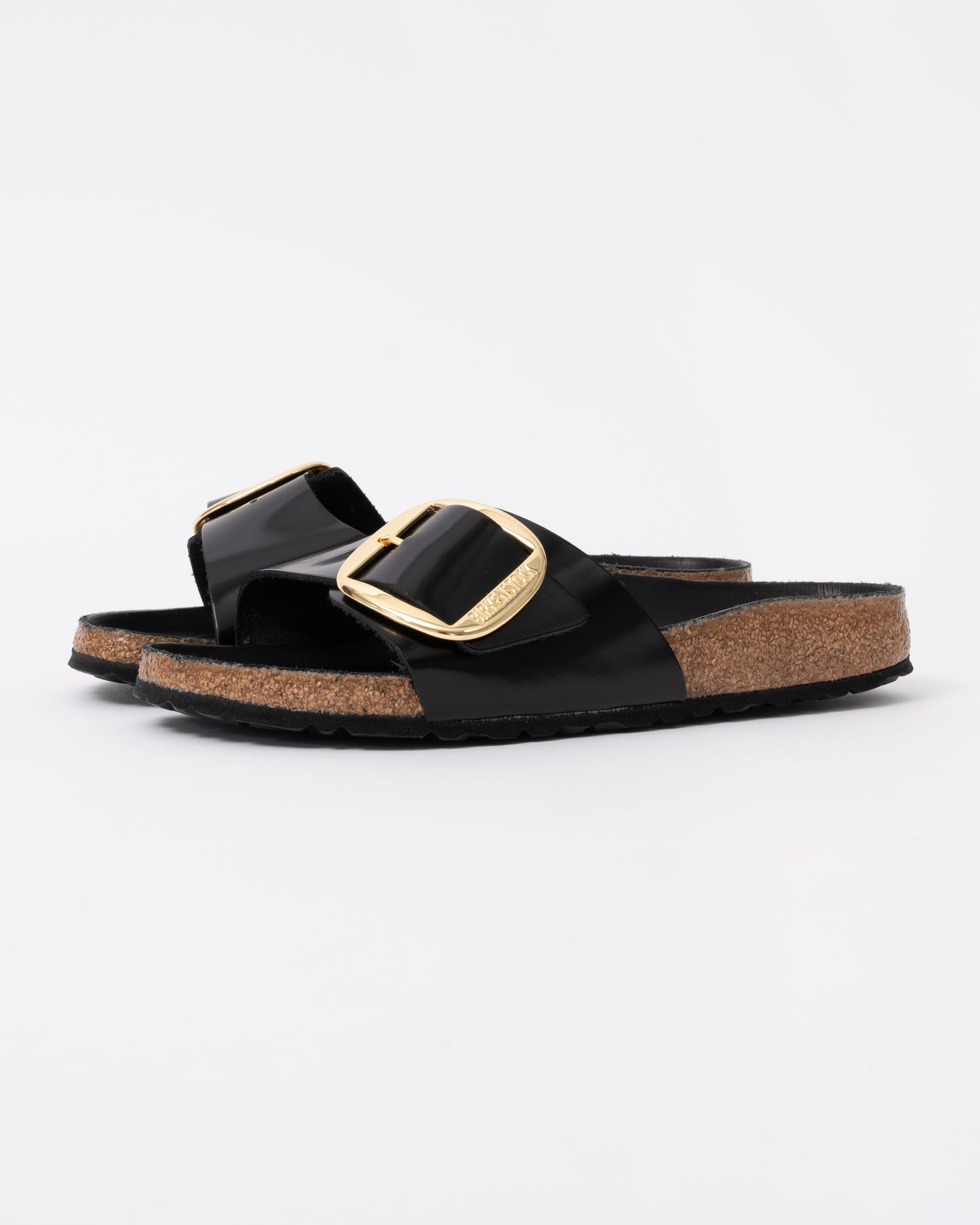Birkenstock Madrid Big Buckle Natural Patent Leather Womens Sandals - High-Shine Black front