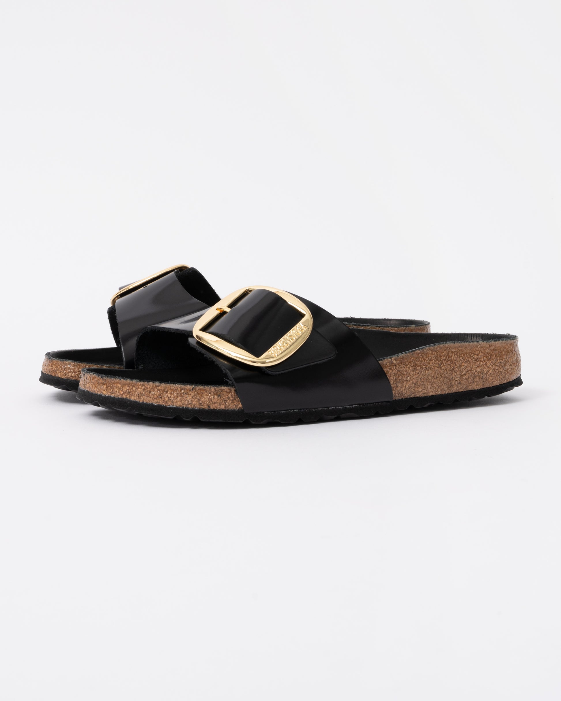 Birkenstock Madrid Big Buckle Natural Patent Leather Womens Sandals - High-Shine Black front