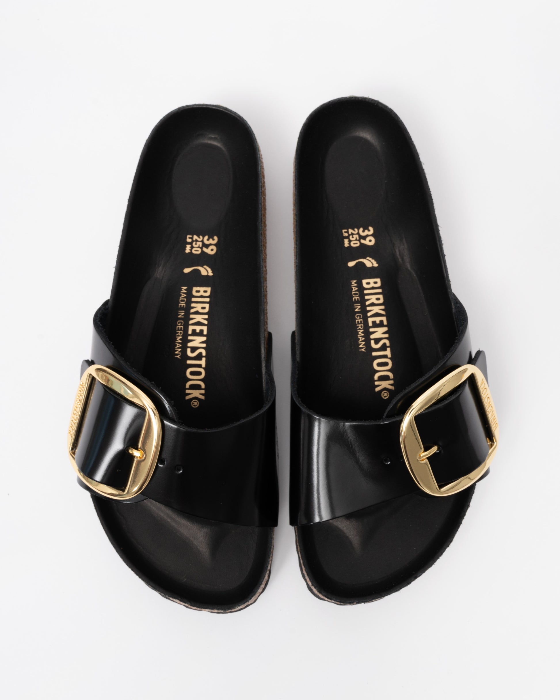 Birkenstock Madrid Big Buckle Natural Patent Leather Womens Sandals - High-Shine Black top