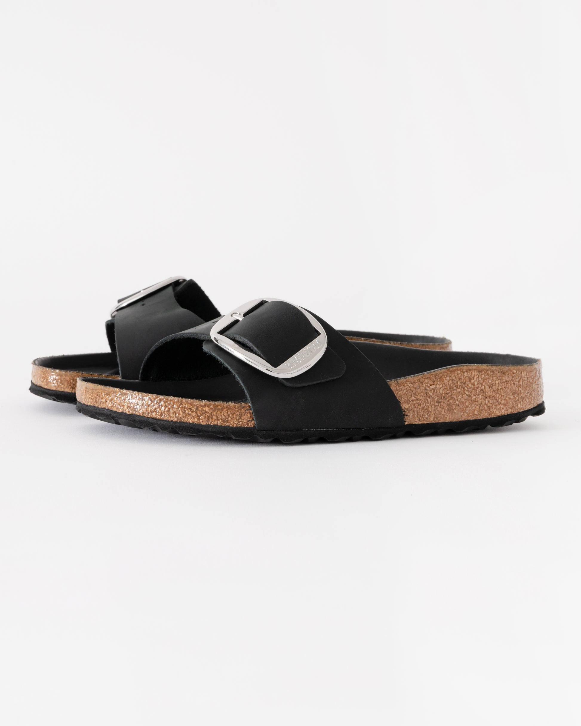 Birkenstock Madrid Big Buckle Oiled Leather Womens Sandals - Black | CHO | Designer Womens Sandals