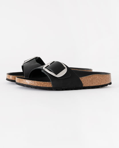 Birkenstock Madrid Big Buckle Oiled Leather Womens Sandals - Black | CHO | Designer Womens Sandals