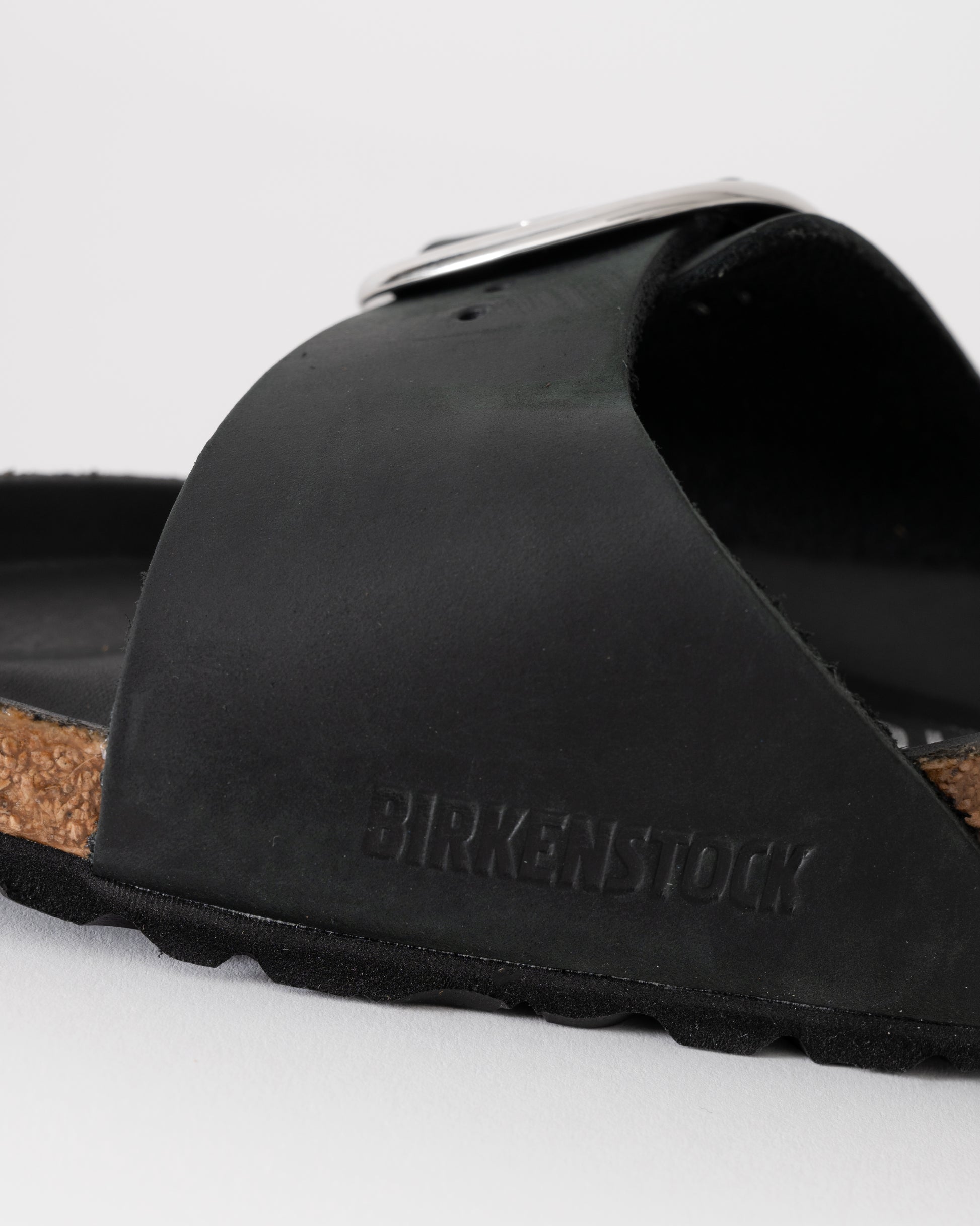 Birkenstock Madrid Big Buckle Oiled Leather Womens Sandals - Black | CHO | Designer Womens Sandals