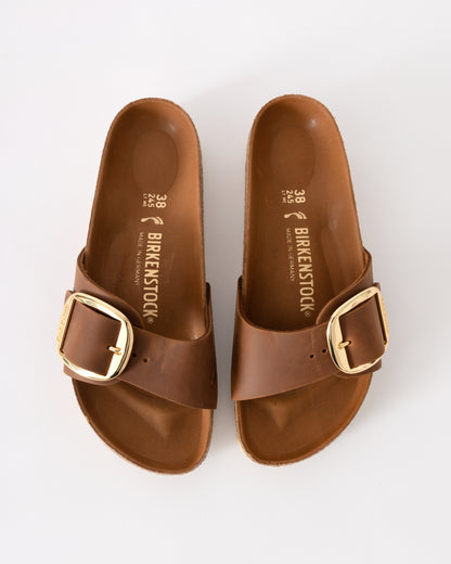 Birkenstock Madrid Big Buckle Oiled Leather Womens Sandals - Cognac | CHO | Designer Womens Sandals