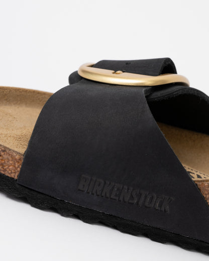 Birkenstock Madrid Big Buckle Womens Nubuck Leather Sandals - Black logo