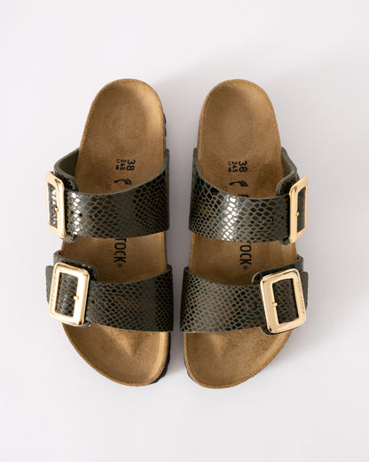 Birkenstock Sydney Big Buckle Synthetic Womens Sandals - Shiny Snake Sage