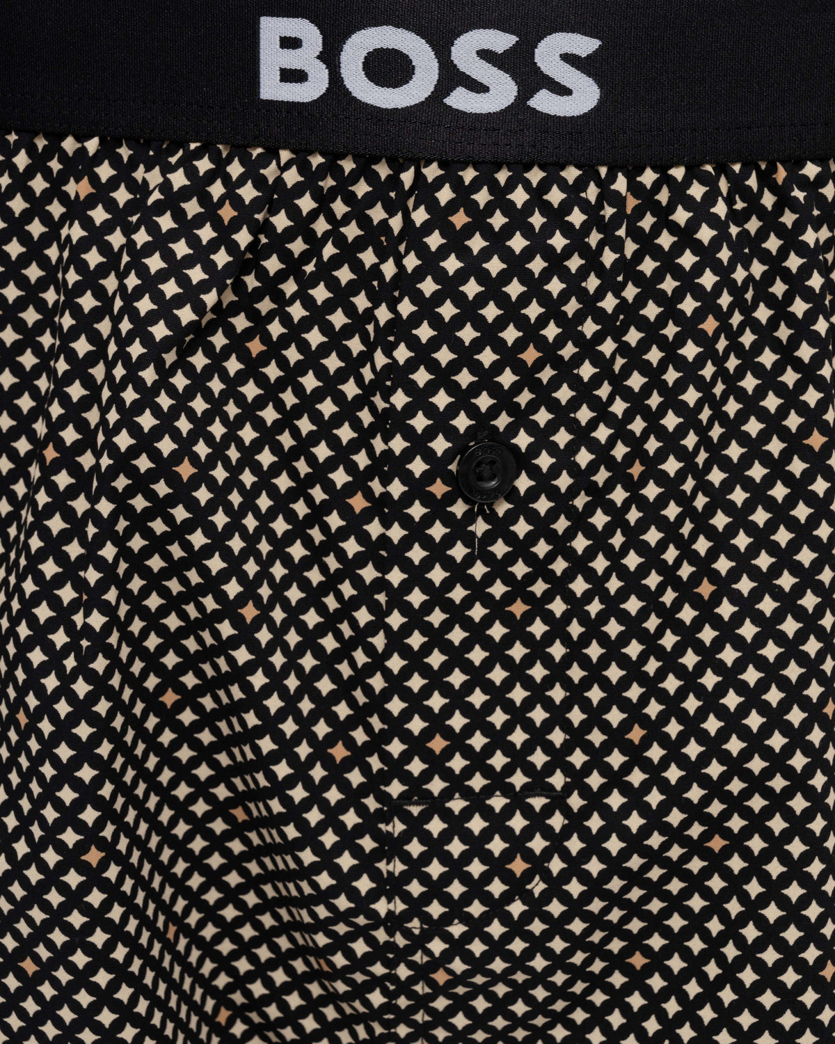 Close up of the BOSS Orange Two-Pack Mens cotton pyjama shorts with logo waistbands - Medium Beige 262
