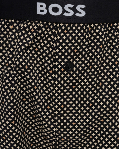 Close up of the BOSS Orange Two-Pack Mens cotton pyjama shorts with logo waistbands - Medium Beige 262