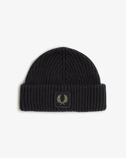 Fred Perry Mens Cotton Ribbed Beanie - Black 102