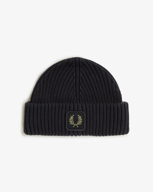 Fred Perry Mens Cotton Ribbed Beanie - Black 102
