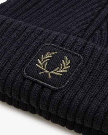 Fred Perry Mens Cotton Ribbed Beanie - Black 102