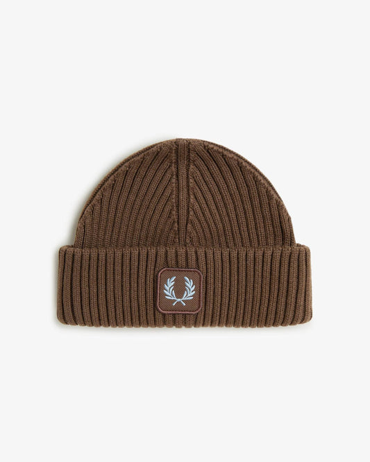 Fred Perry Mens Cotton Ribbed Beanie - Burnt Tobacco Q21