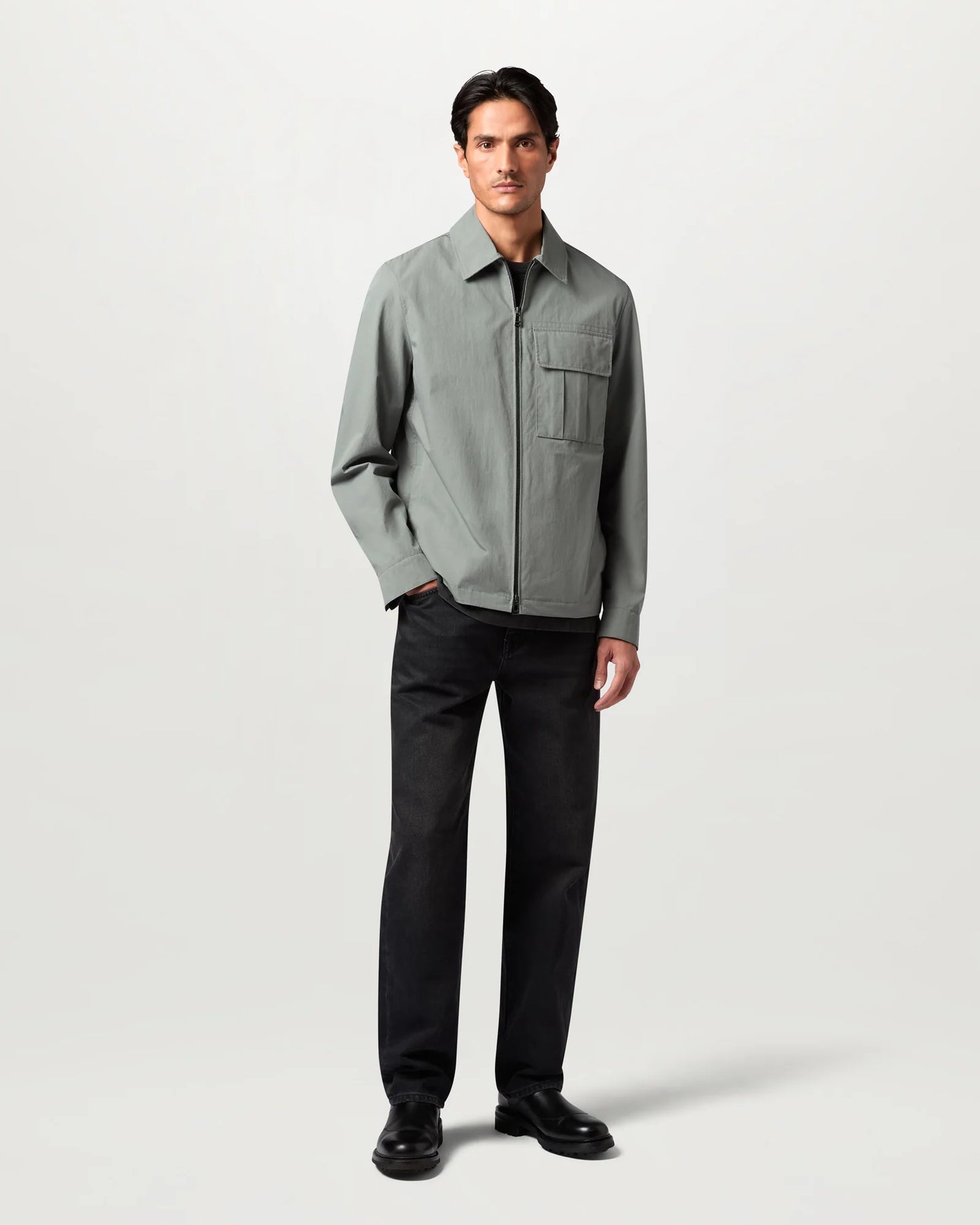 Belstaff Cargo Mens Overshirt in Atlantic Grey, full length front