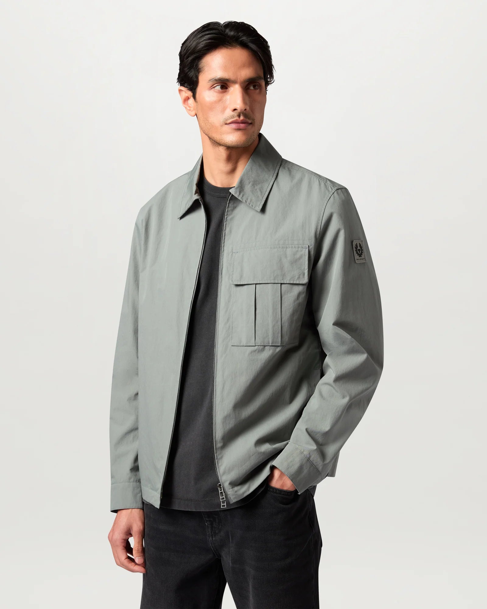 Belstaff Cargo Mens Overshirt in Atlantic Grey, front