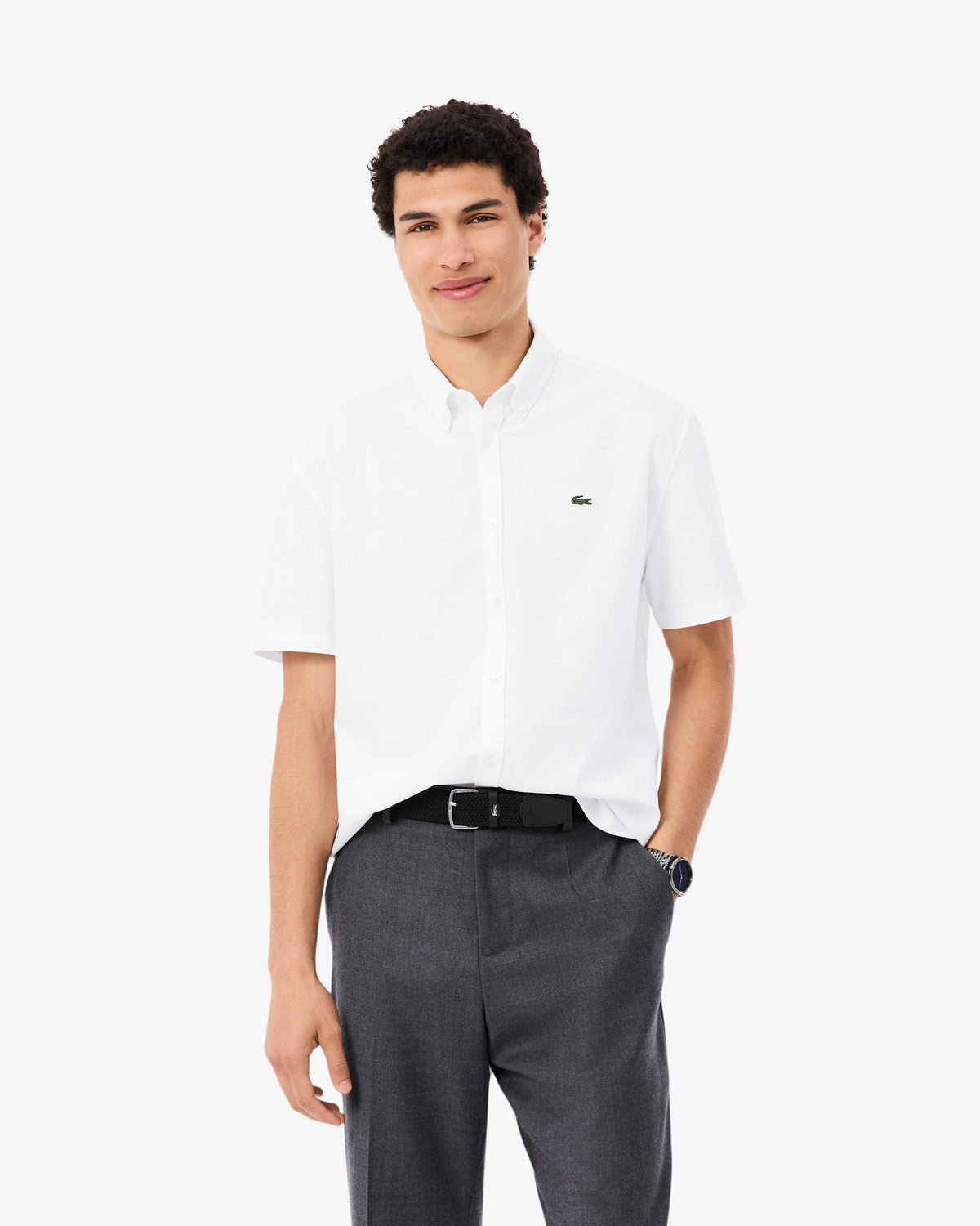Lacoste Regular Fit Mens Oxford Shirt - White/White 800