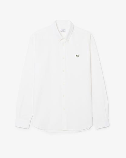 Lacoste Casual Oxford Mens Long Sleeve Shirt - White/White 800