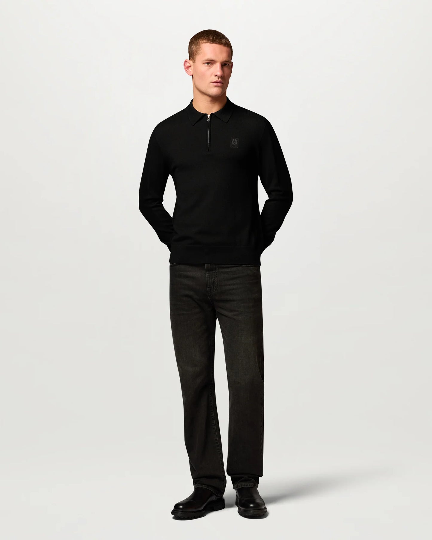 Belstaff Mens Colden Knitted Polo Jumper in Black, full length front