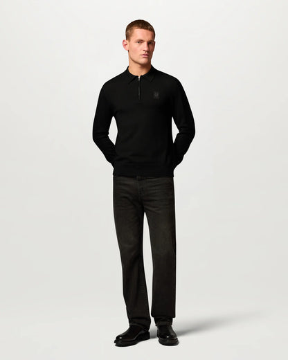 Belstaff Mens Colden Knitted Polo Jumper in Black, full length front