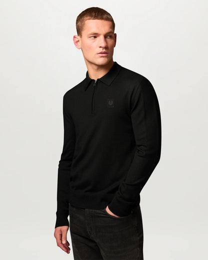 Belstaff Mens Colden Knitted Polo Jumper in Black, front