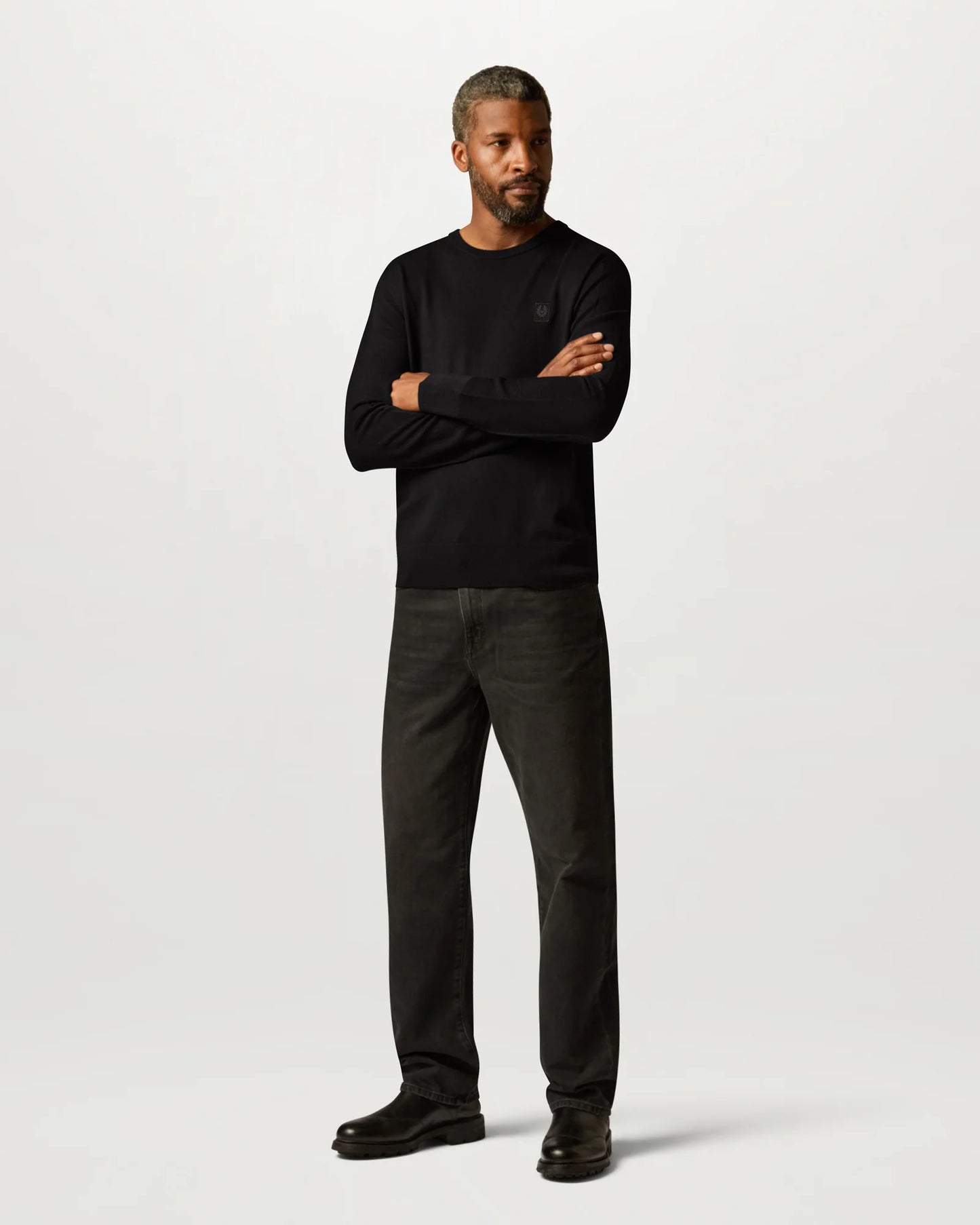 Belstaff Mens Colden Merino Crew Neck Jumper in Black, full length front