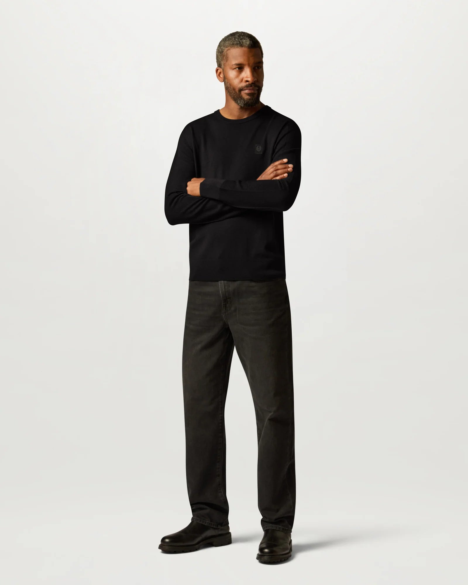 Belstaff Mens Colden Merino Crew Neck Jumper in Black, full length front
