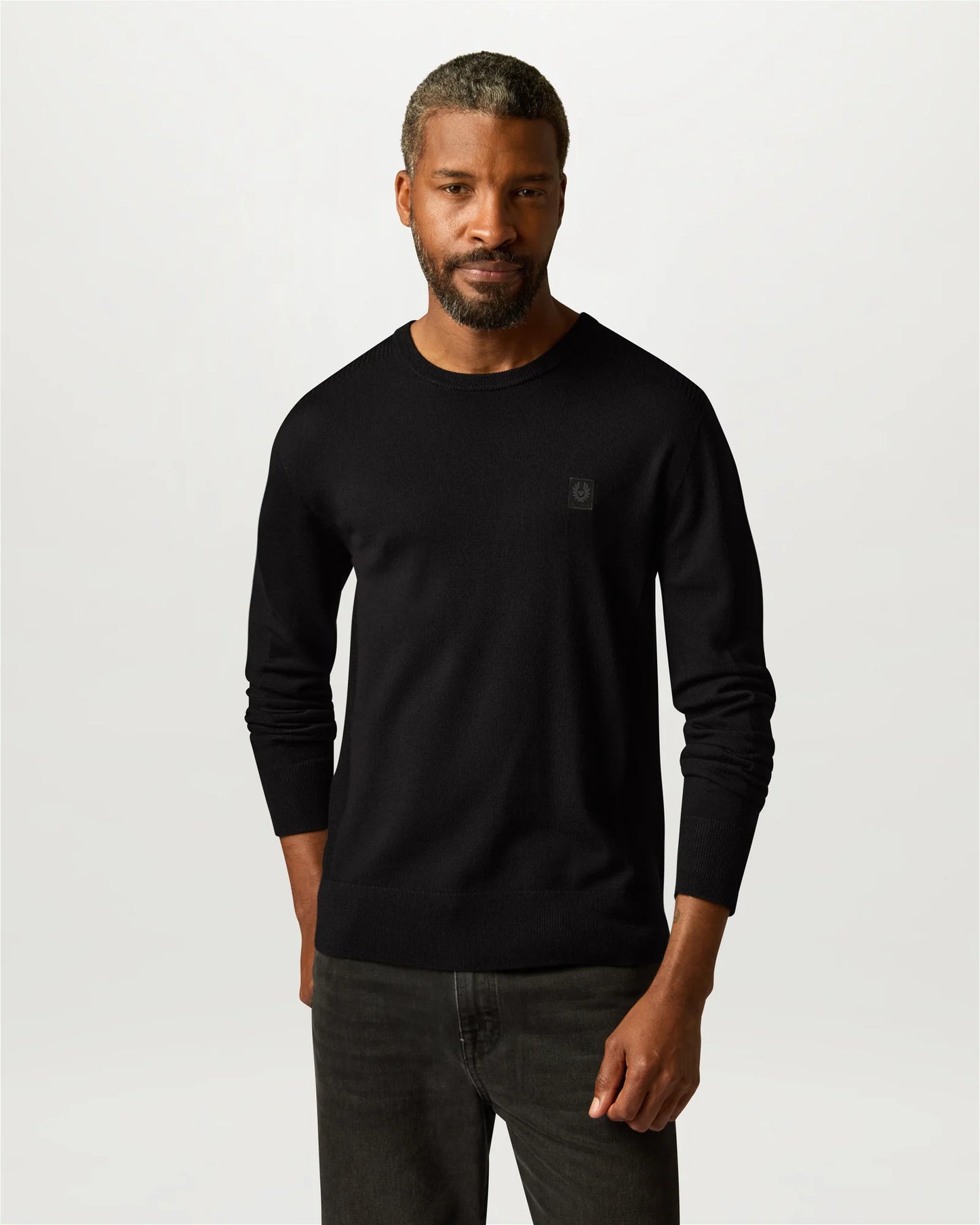 Belstaff Mens Colden Merino Crew Neck Jumper in Black, front