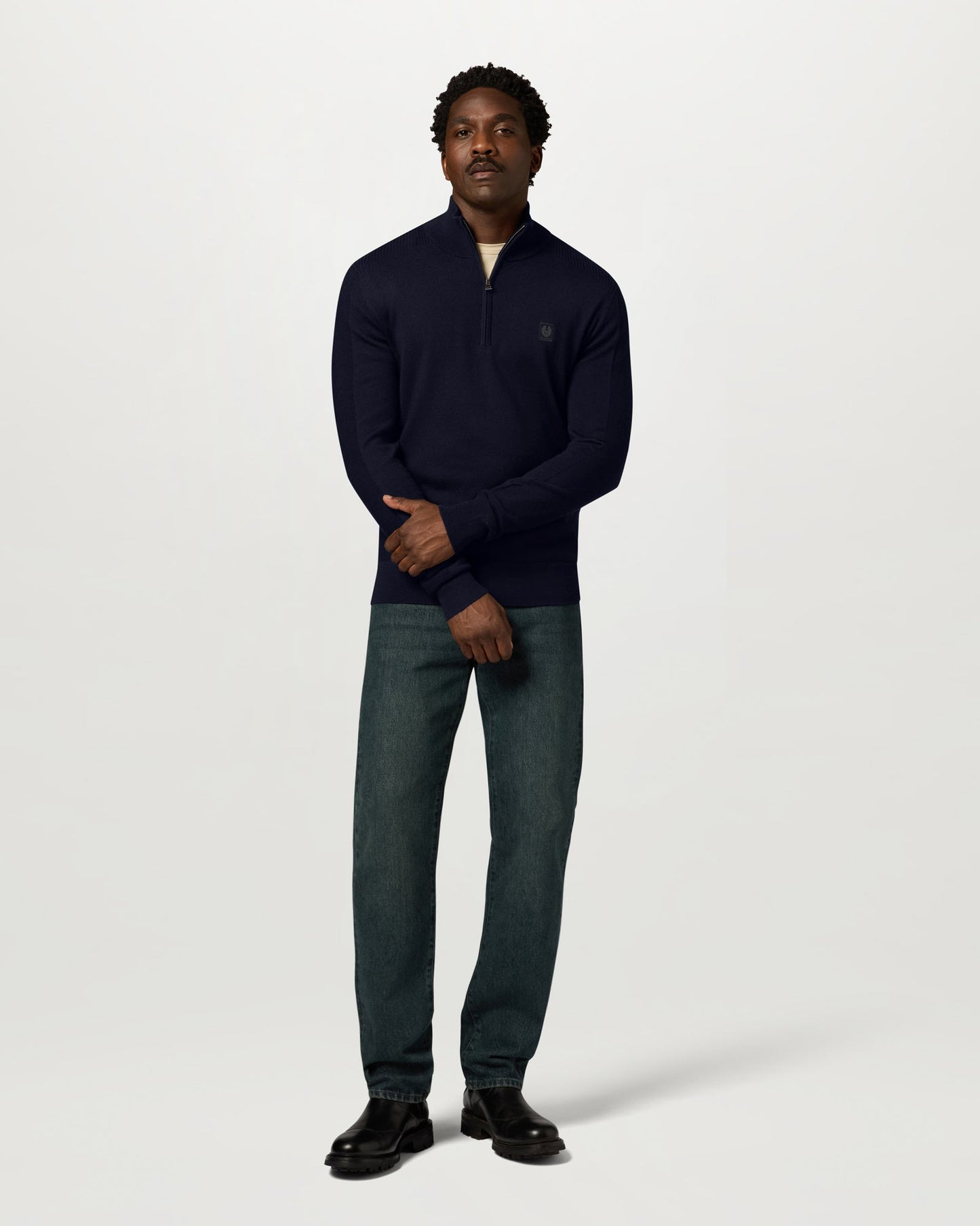 Belstaff Mens Colden Merino Quarter Zip Jumper - Dark Ink
