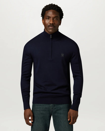 Belstaff Mens Colden Merino Quarter Zip Jumper - Dark Ink