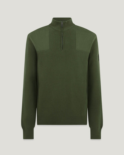 Belstaff Commander Mens Quarter Zip Jumper - True Olive