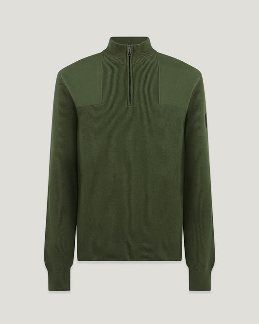 Belstaff Commander Mens Quarter Zip Jumper - True Olive