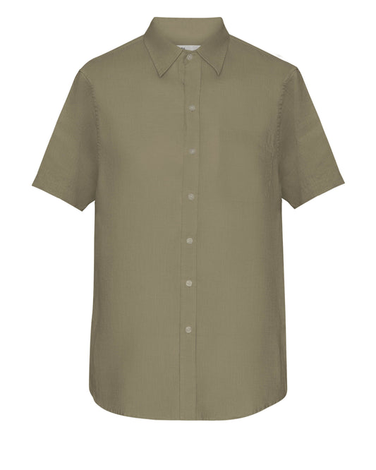 Colorful Standard Mens Short Sleeve Linen Shirt - Dusty Olive