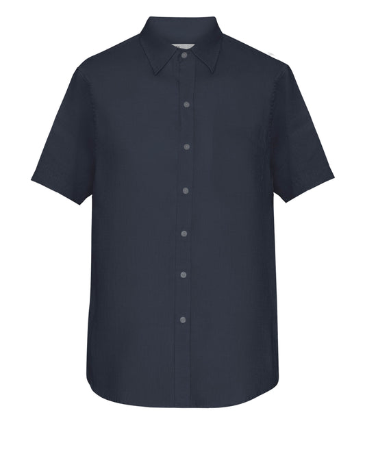 Colorful Standard Mens Short Sleeve Linen Shirt - Navy Blue