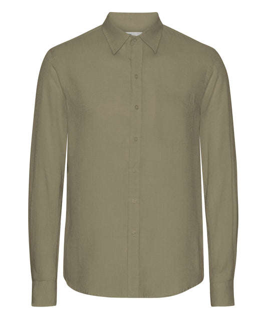Colorful Standard Mens Long Sleeve Linen Shirt - Dusty Olive