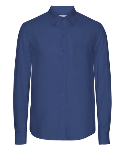Colorful Standard Mens Long Sleeve Linen Shirt - Marine Blue - CHO - Designer Mens Long Sleeve Shirts