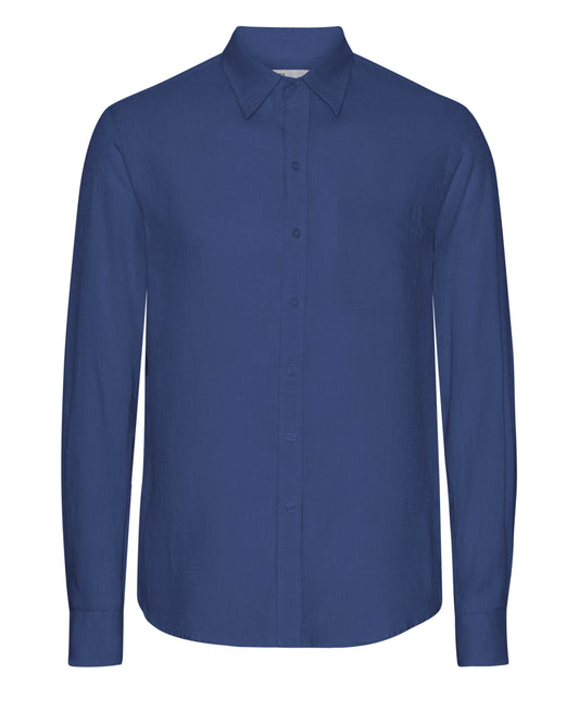 Colorful Standard Mens Long Sleeve Linen Shirt - Marine Blue